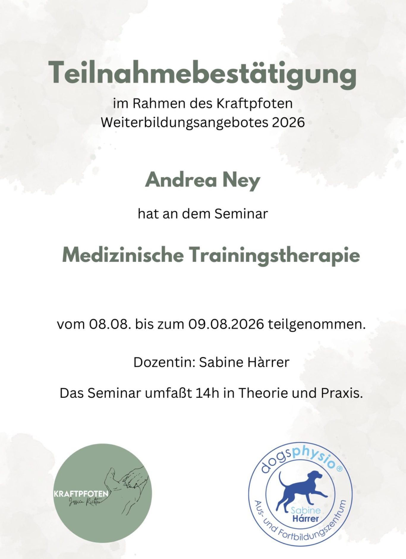 Teilnahmebescheinigung medizinische Trainingstherapie